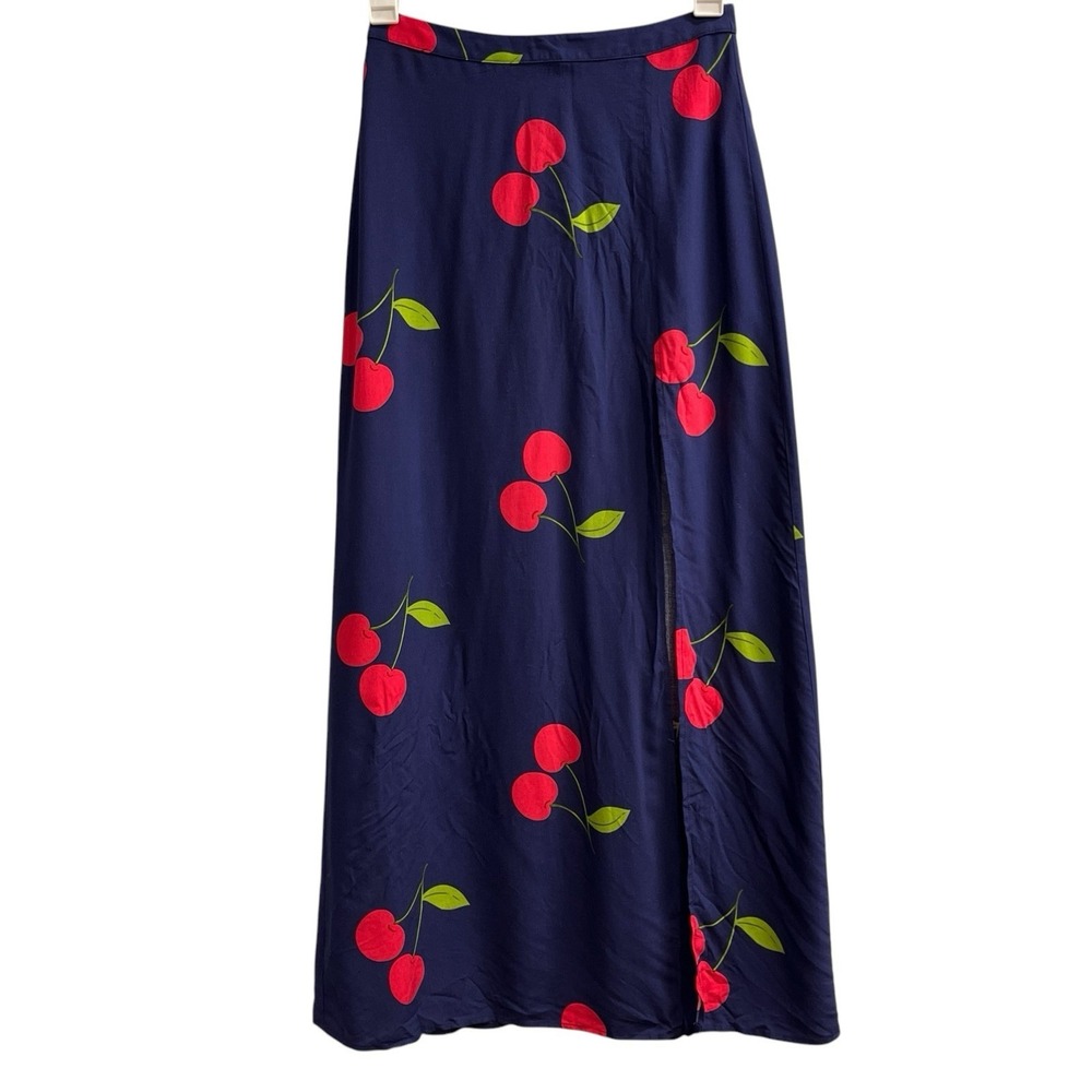 Forever 21 Y2K Skirt Womens M Cherry Print Maxi High Slit Retro Festival Rave